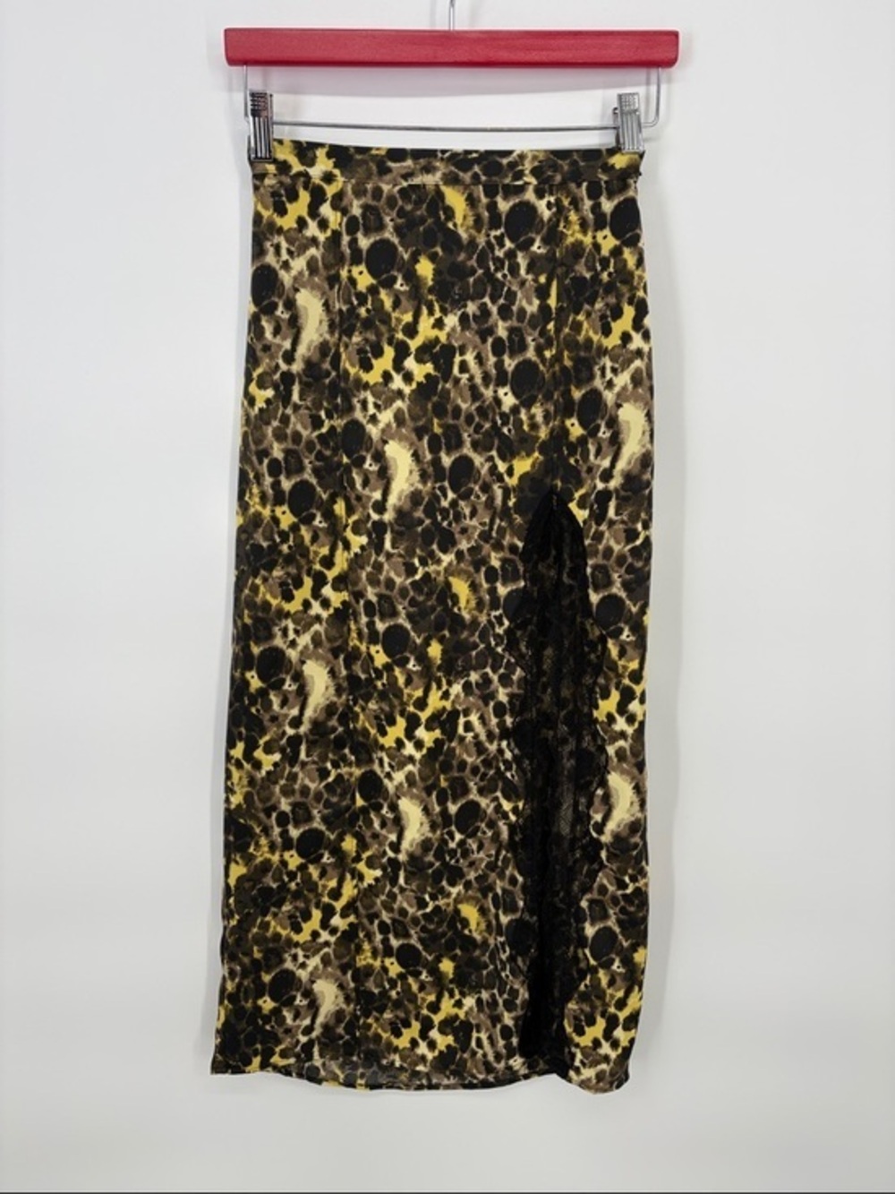 🫎 Urban Outfitters slip skirt Yellow Black Brown Leopard Print Maxi w lace